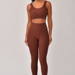 Conjunto Legging Fitness Marrom Jacquard Crochê