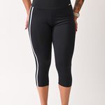 Calça Legging Curta Preta Com Listras Capri