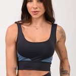 Top Preto e Azul Cropped Alta Sustentação Fusion