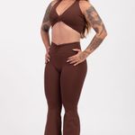 Conjunto Legging Flare Fitness Cintura Alta Marrom Confort JuPxt