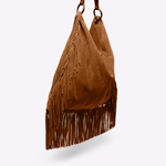 Bolsa Mercedes Couro Camurça Franja | Caramelo