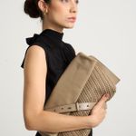 Bolsa Denise Carteiro Couro Tressê Tela | Khaki