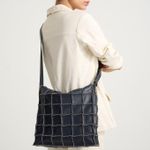 Bolsa Janis Carteiro Couro Patchwork | Preto, Cru