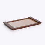 Bandeja  de Ráfia  com Vidro 47x29x2,5h | Imbuia, Palha Natural