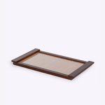 Bandeja  de Ráfia  com Vidro 47x29x2,5h | Imbuia, Palha Natural