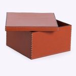 Caixa Quadrada Couro Ecosola 22x22x11h | Conhaque