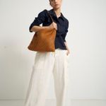Bolsa Solange Grande Couro Tressê Tela | Marinho