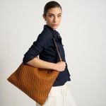 Bolsa Solange Grande Couro Tressê Tela | Marinho