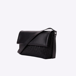 Bolsa Denise Carteiro Couro Tressê Tela | Preto