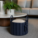 Cesto Paraty Couro Tressê Camboja 45x35h | Navy