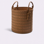 Cesto Paraty Couro Tressê Maxi Tiras 34x35 | Taupe