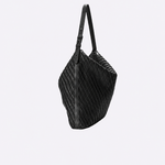 Bolsa Solange Grande Couro Tressê Tela | Preto