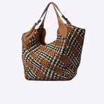 Bolsa Greta Couro Tressê Tela | Canela, Off White, Preto
