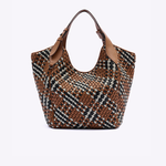 Bolsa Greta Couro Tressê Tela | Canela, Off White, Preto