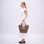 Bolsa Greta Couro Tressê Tela | Canela, Off White, Preto