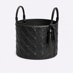 Cesto Paraty Couro Tressê Tartan 36x24| Preto