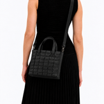 Bolsa Dominó Média Couro Tressê | Preto