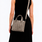 Bolsa Dominó Média Couro Tressê | Pewter