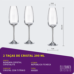 Jogo com 2 Taças De Cristal Para Champagne 290 ml Anser Bohemia