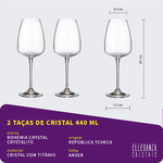 Jogo com 2 Taças de Cristal Para Vinho 440 ml Anser Bohemia