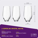 Jogo com 2 Copos De Cristal Para Água 400 ml Linha Grus Bohemia