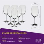 Jogo com 6 Taças de Cristal Para Vinho 450 ml Anna Bohemia