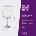 Jogo com 6 Taças de Cristal Para Vinho ou Gin 600 ml Anna Bohemia