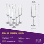 Jogo com 6 Taças de Cristal Para Champagne 200 ml Sandra Bohemia