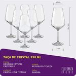 Jogo com 6 Taças de Cristal Para Vinho Bordeaux 550 ml Sandra Bohemia