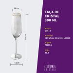 Jogo com 2 Taças De Cristal Para Champagne 300 ml Borda Dourada Linha Taj Wolff