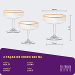 Taça Coupe de Vidro Wolff 200 ml Borda Dourada Lines 2 Peças