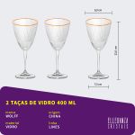 Taça de Vidro Wolff Para Vinho 400 ml Borda Dourada Lines 2 Peças