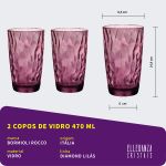 Copo Alto De Vidro Bormioli Rocco 470 ml Lilás Diamond 2 Peças