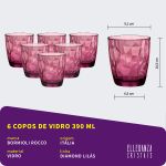 Copo Baixo De Vidro Bormioli Rocco 390 ml Lilás Diamond 6 Peças