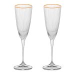 Taça de Vidro Wolff Para Champanhe 300 ml Borda Dourada Lines 2 Peças