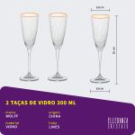 Taça de Vidro Wolff Para Champanhe 300 ml Borda Dourada Lines 2 Peças