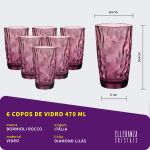 Copo Alto De Vidro Bormioli Rocco 470 ml Lilás Diamond 6 Peças