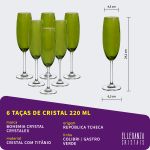 Taça de Cristal Bohemia Para Champanhe 220 ml Verde Colibri 6 Peças