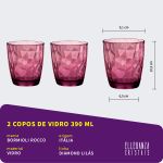 Copo Baixo De Vidro Bormioli Rocco 390 ml Lilás Diamond 2 Peças