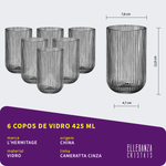 Copo de Vidro L'Hermitage Cinza 425 ml Cameratta 6 Peças