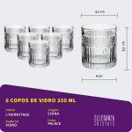 Jogo com 6 Copos Baixos De Vidro Para Whisky 330 ml Palace L'Hermitage