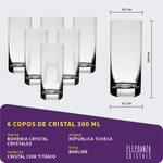 Jogo com 6 Copos de Cristal Para Água ou Suco 300 ml Barline Bohemia