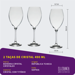 Jogo com 2 Taças De Cristal Para Vinho Tinto 490 ml Sophia Bohemia