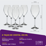 Jogo com 6 Taças de Cristal Para Vinho Tinto 490 ml Sophia Bohemia