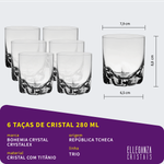 Jogo com 6 Copos de Cristal Para Whisky 280 ml Trio Bohemia