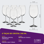 Taça De Cristal Bohemia Para Vinho 540 ml Lara 6 Peças