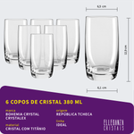 Jogo com 6 Copos de Cristal Para Água ou Suco 380 ml Ideal Bohemia