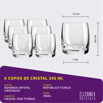 Jogo com 6 Copos de Cristal Para Whisky 290 ml Ideal Bohemia