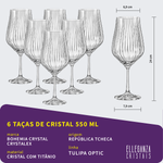Jogo 6 Taças de Cristal Para Vinho Bordeaux 550 ml Tulipa Optic Bohemia