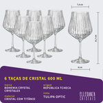 Jogo 6 Taças de Cristal Para Vinho Bourgogne ou Gin 600 ml Tulipa Optic Bohemia